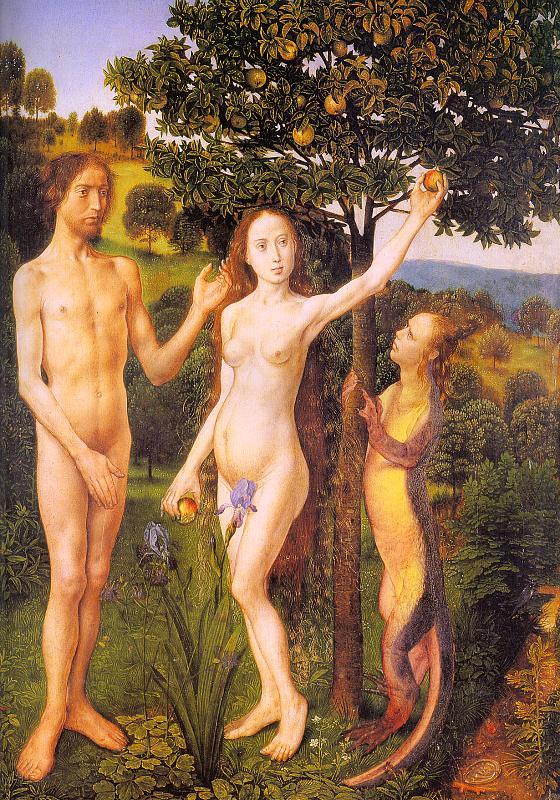 The Fall : Adam and Eve Tempted by the Snake, Hugo van der Goes